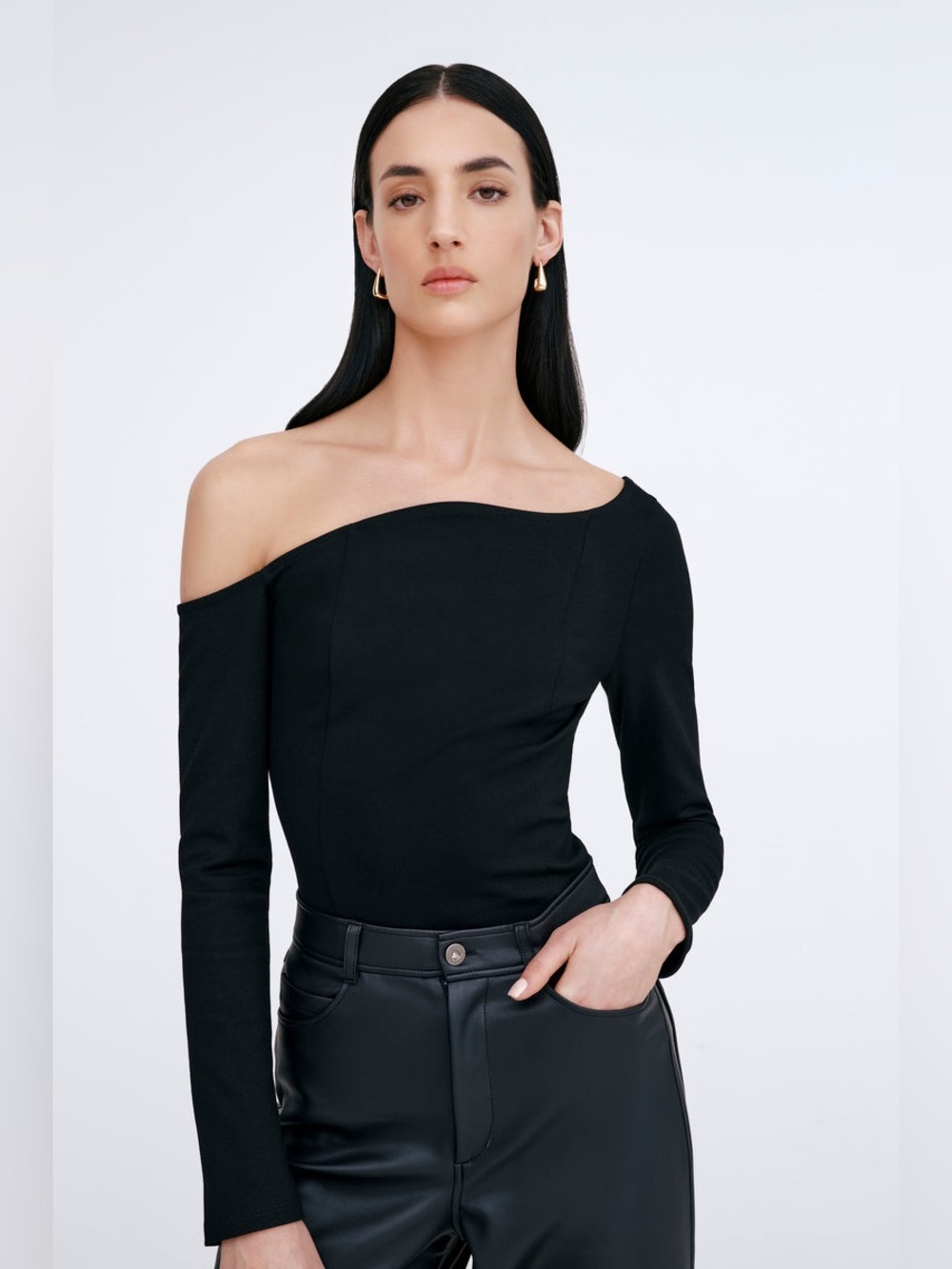 Marcella NYC Sylvan Top European Ponte Asymmetric Neckline Top Size XS